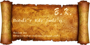 Bohár Kálmán névjegykártya